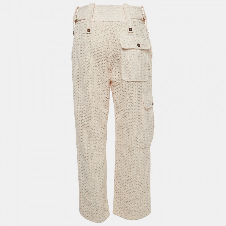 Pre Owned Chloe Powder Pink Floral Lace Cargo Trousers M