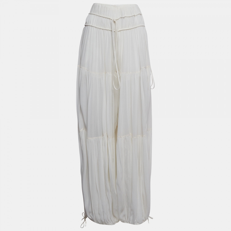 Pre Owned Chloé White Fine Sheer Crepe Gathered Detail Harem Pants S