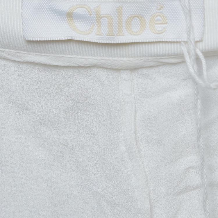Pre Owned Chloé White Fine Sheer Crepe Gathered Detail Harem Pants S