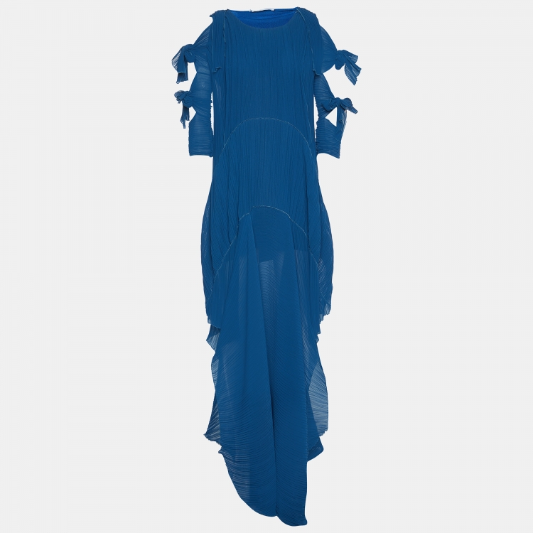 Pre Owned Chloé Tuareg Blue Plisse Asymmetric Long Dress S