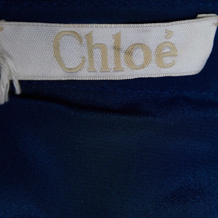 Pre Owned Chloé Tuareg Blue Plisse Asymmetric Long Dress S