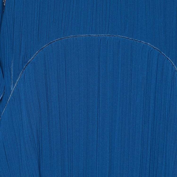 Pre Owned Chloé Tuareg Blue Plisse Asymmetric Long Dress S
