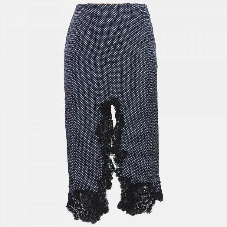 Pre Owned Chloe Blue Dotted Crepe Lace Trim Midi Skirt S