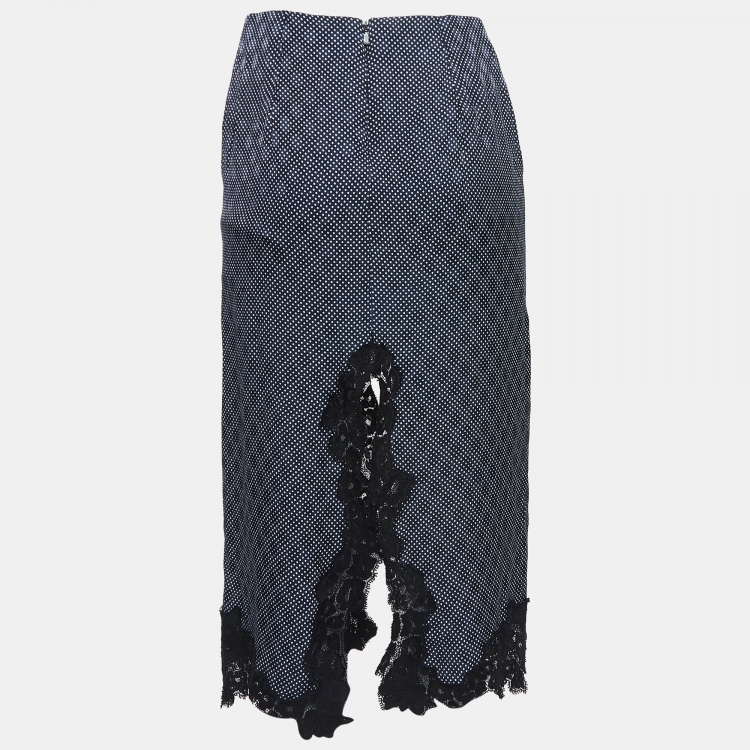 Pre Owned Chloe Blue Dotted Crepe Lace Trim Midi Skirt S