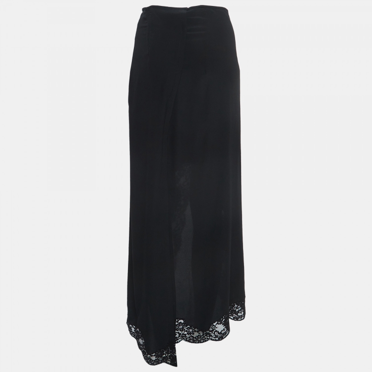 Pre Owned Chloe Black Silk Lace Trimmed Slit Midi Skirt L