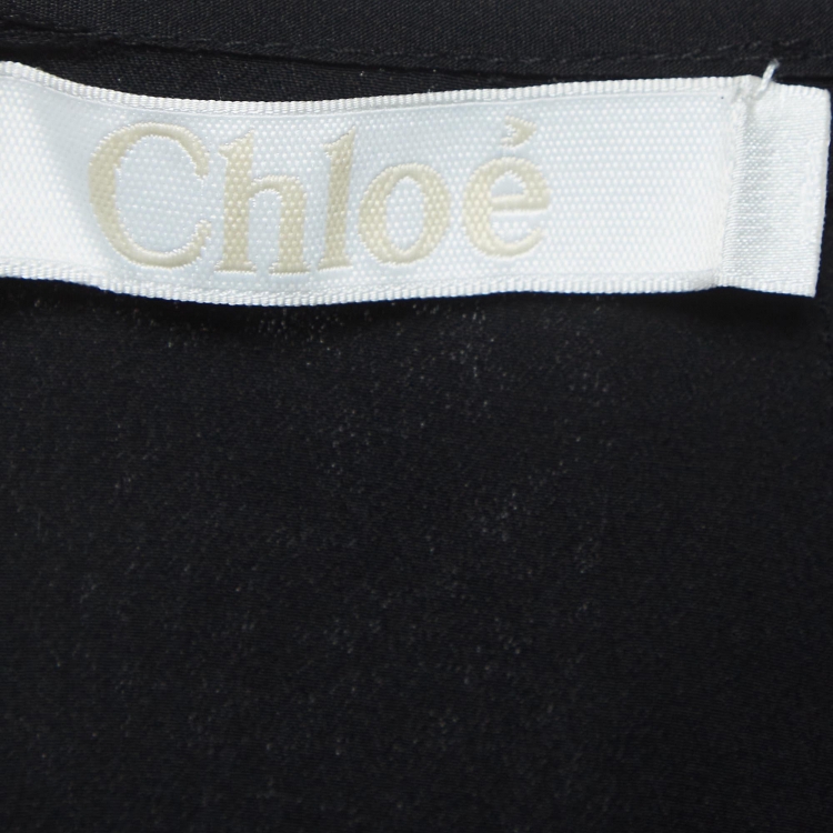 Pre Owned Chloe Black Silk Lace Trimmed Slit Midi Skirt L
