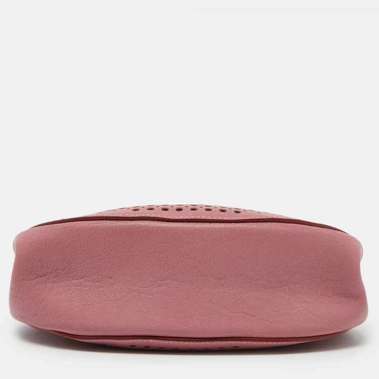 Pre Owned Chloe Pink Perforated Leather Medium Drew Shoulder Bag