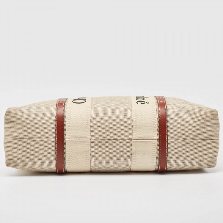 Pre Owned Chloe Beige/Brown Canvas and Leather Large Woody Tote