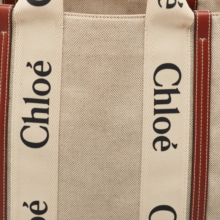 Pre Owned Chloe Beige/Brown Canvas and Leather Large Woody Tote
