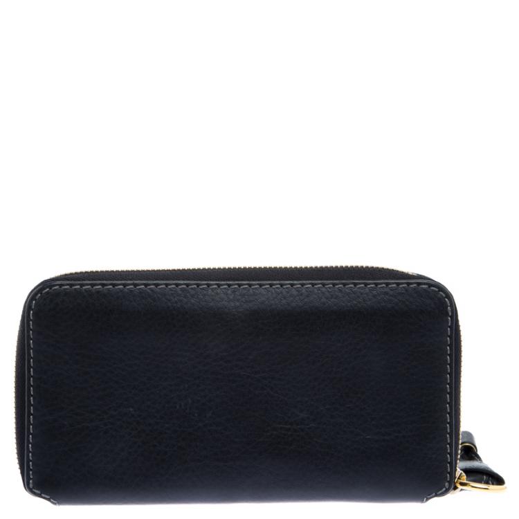 Pre Owned Chloe Black Leather Marcie Zip Around Wallet