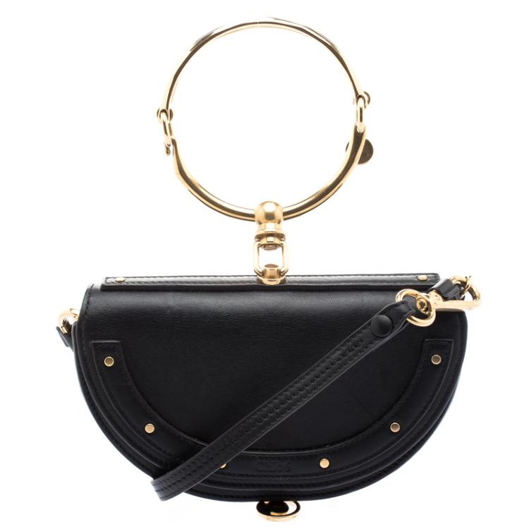 Pre Owned Chloe Black Leather Small Nile Minaudière Crossbody Bag