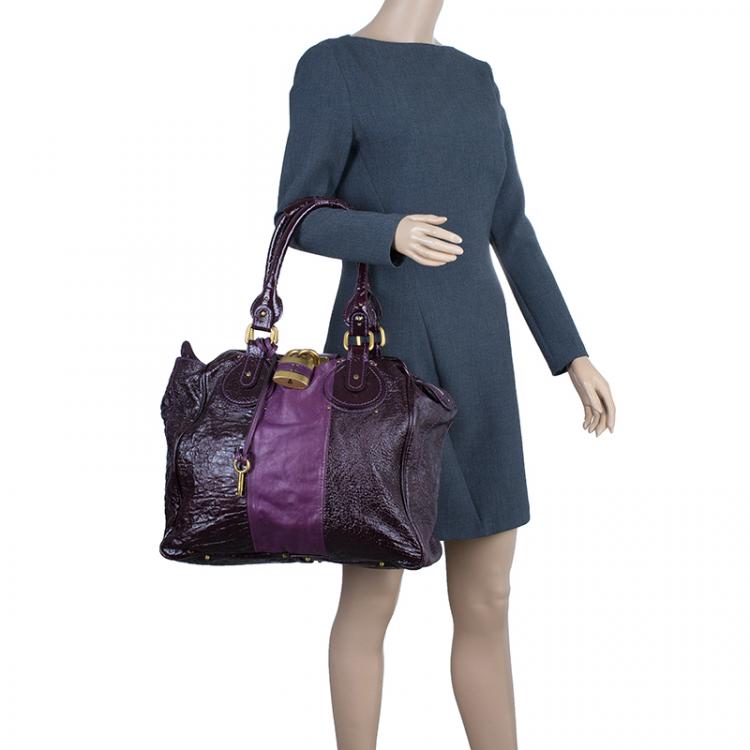 Pre Owned Chloe Dark Purple Patent Leather Paddington Tote