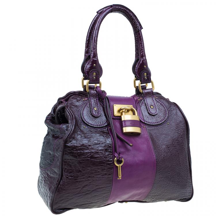 Pre Owned Chloe Dark Purple Patent Leather Paddington Tote