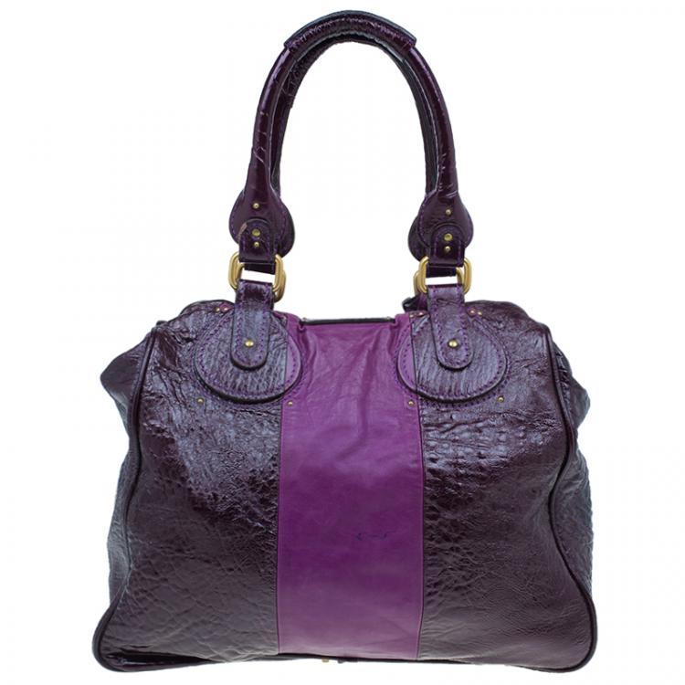 Pre Owned Chloe Dark Purple Patent Leather Paddington Tote