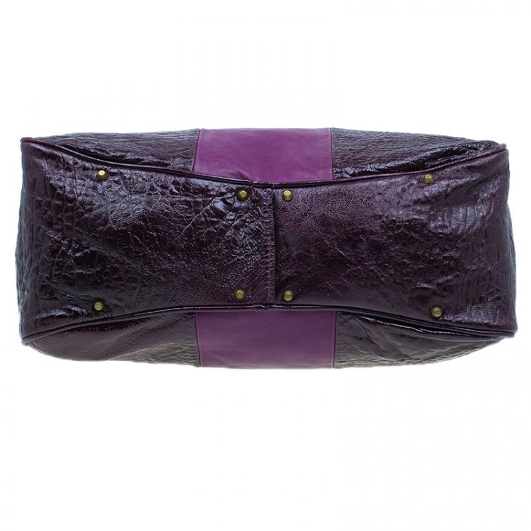 Pre Owned Chloe Dark Purple Patent Leather Paddington Tote