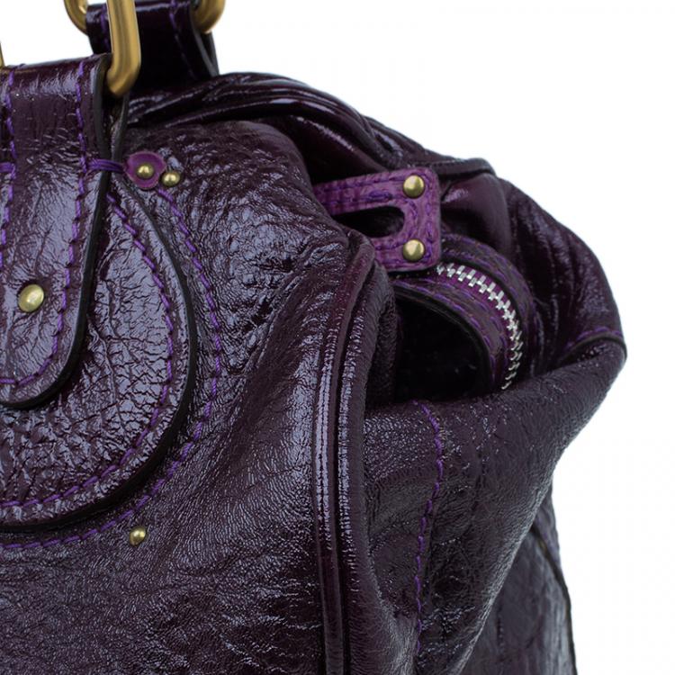 Pre Owned Chloe Dark Purple Patent Leather Paddington Tote