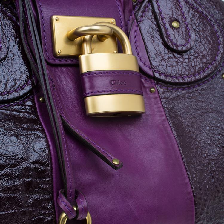 Pre Owned Chloe Dark Purple Patent Leather Paddington Tote