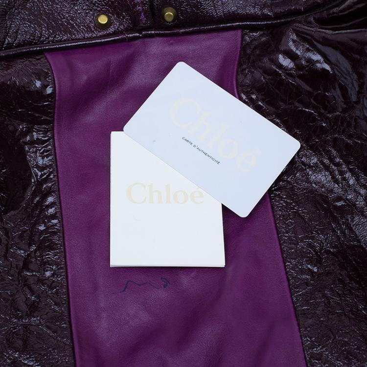 Pre Owned Chloe Dark Purple Patent Leather Paddington Tote