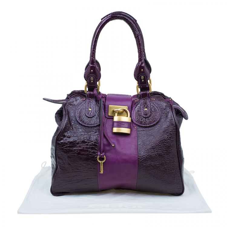 Pre Owned Chloe Dark Purple Patent Leather Paddington Tote