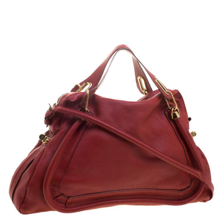 Pre Owned Chloe Red Leather Large Paraty Shoulder Bag