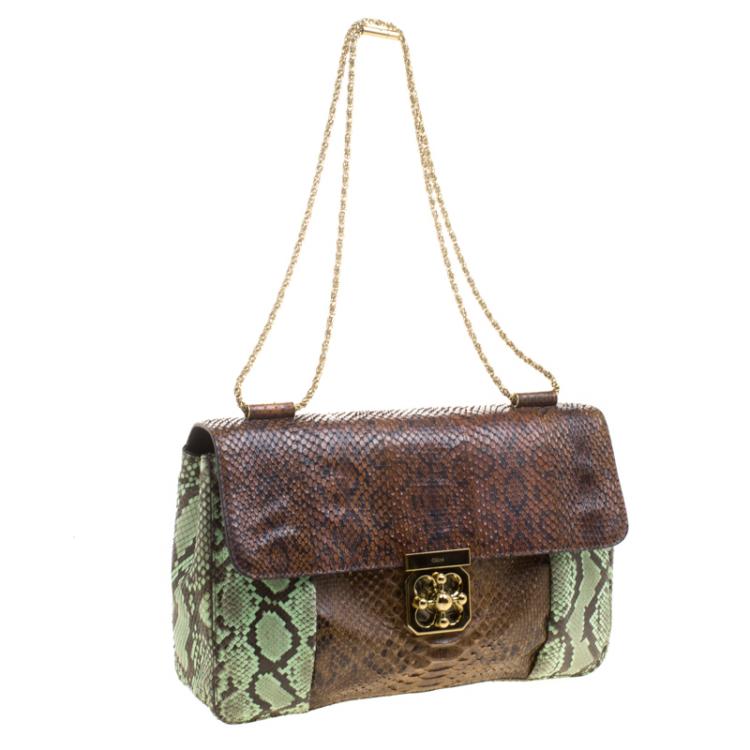 Pre Owned Chloe Brown/Green Python Large Elsie Shoulder Bag