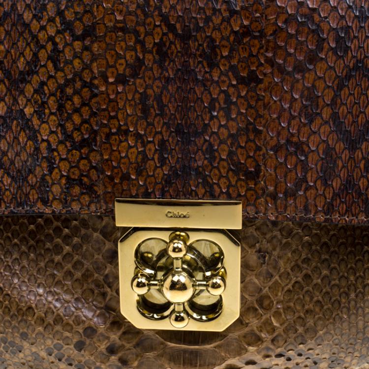 Pre Owned Chloe Brown/Green Python Large Elsie Shoulder Bag
