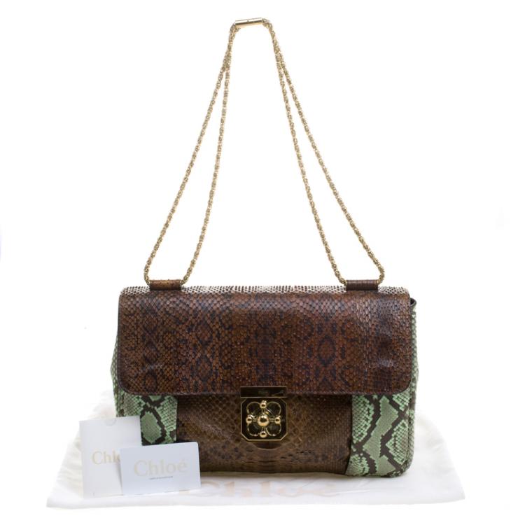 Pre Owned Chloe Brown/Green Python Large Elsie Shoulder Bag