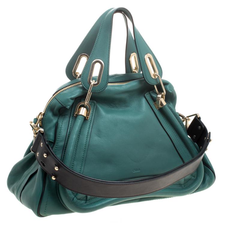 Pre Owned Chloe Emerald Coast Green Leather Medium Military Strap Paraty Shoulder Bag
