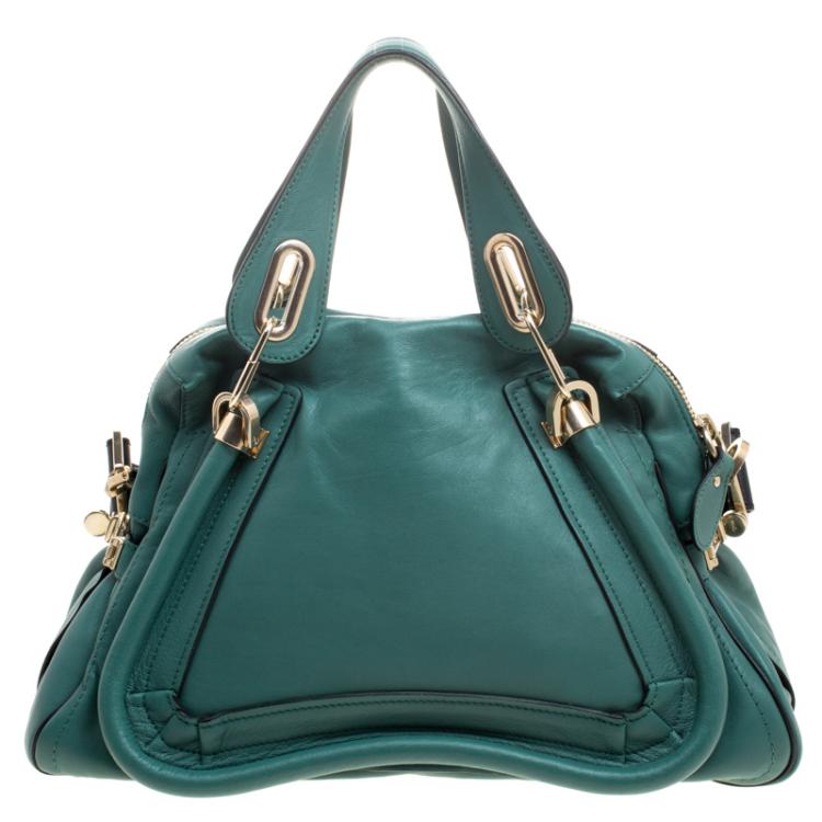 Pre Owned Chloe Emerald Coast Green Leather Medium Military Strap Paraty Shoulder Bag