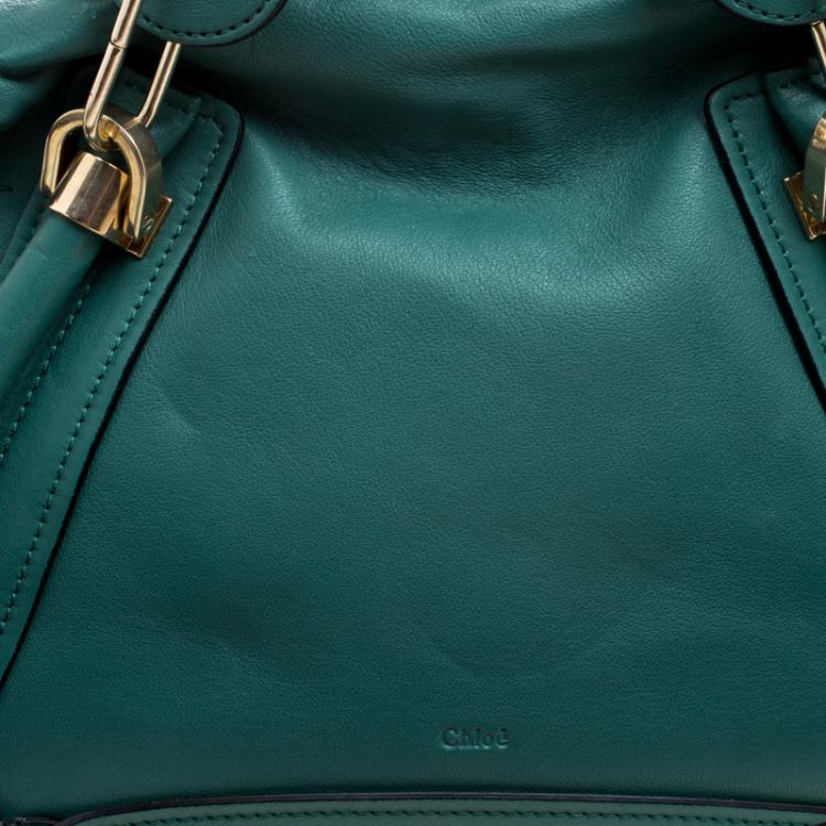 Pre Owned Chloe Emerald Coast Green Leather Medium Military Strap Paraty Shoulder Bag