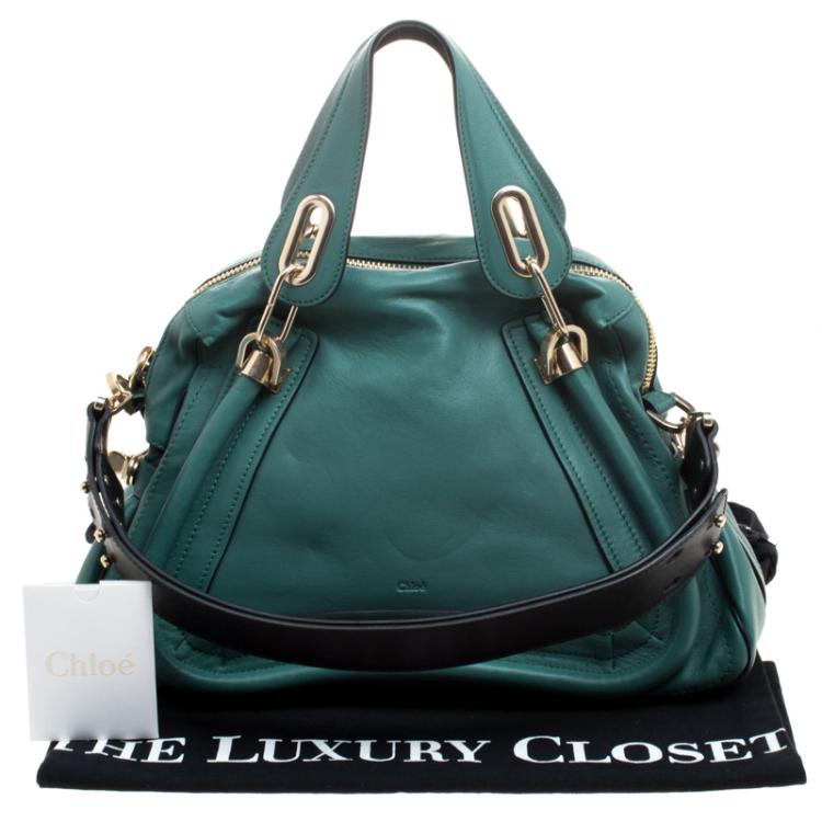 Pre Owned Chloe Emerald Coast Green Leather Medium Military Strap Paraty Shoulder Bag