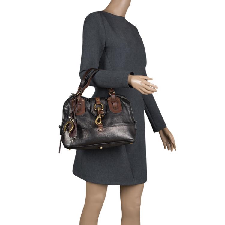 Pre Owned Chloe Metallic Black Leather Kerala Dome Satchel