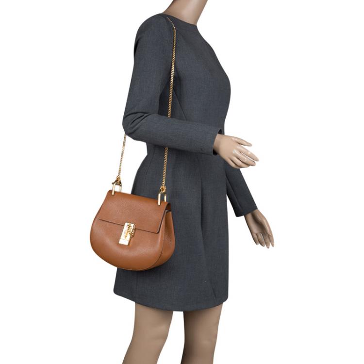 Pre Owned Chloe Copper Leather Medium Drew Shoulder Bag