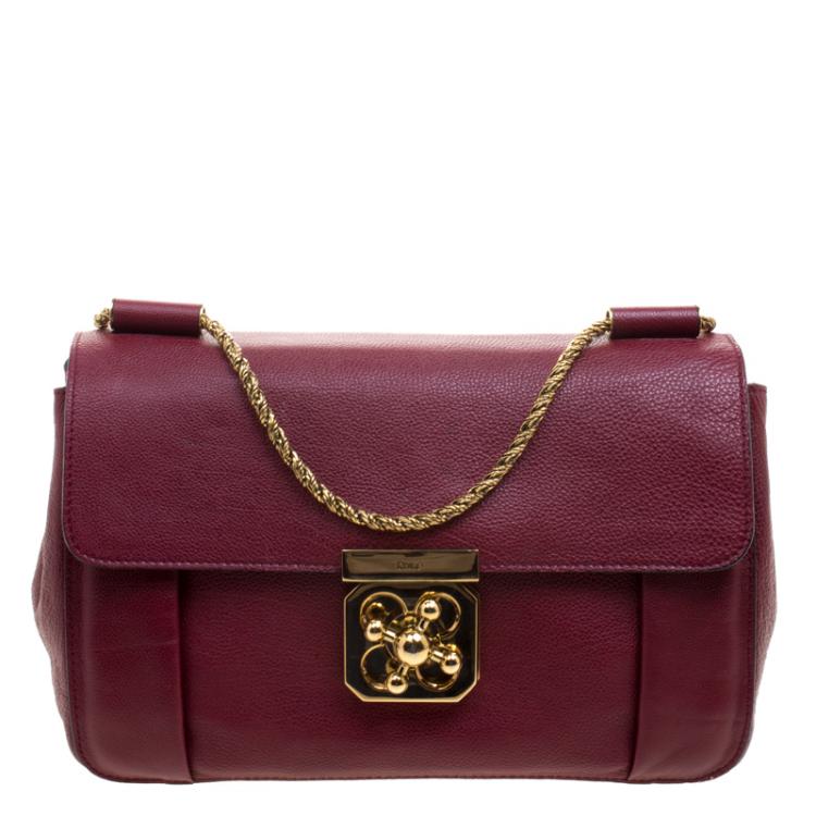 Pre Owned Chloe Bordeaux Leather Medium Elsie Shoulder Bag