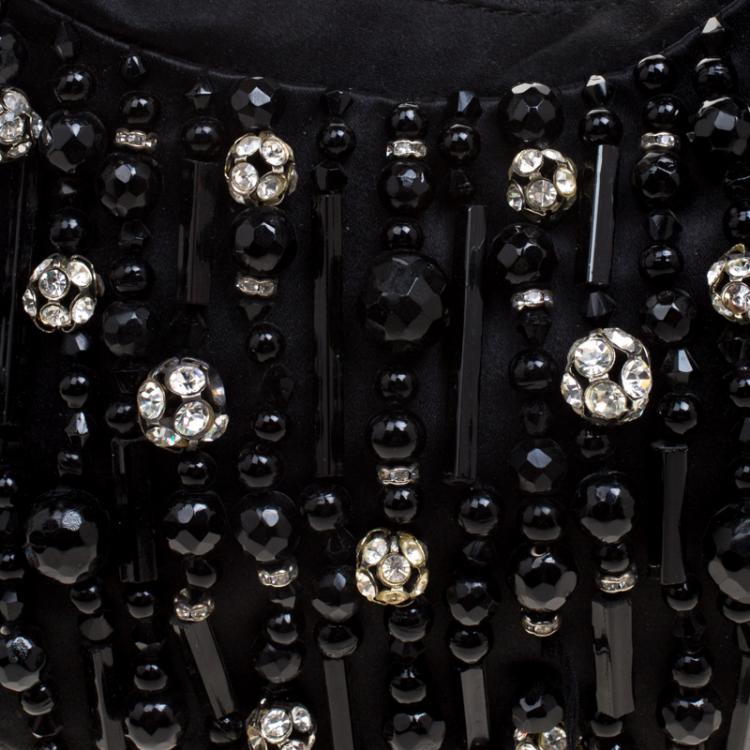 Pre Owned Chloe Black Satin Beads Embellished Hobo