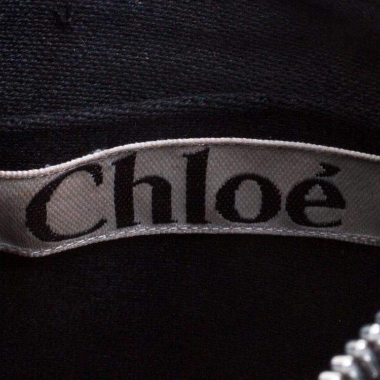 Pre Owned Chloe Black Satin Beads Embellished Hobo
