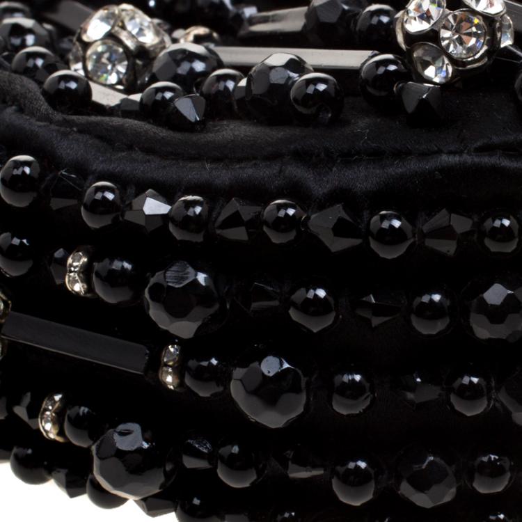 Pre Owned Chloe Black Satin Beads Embellished Hobo