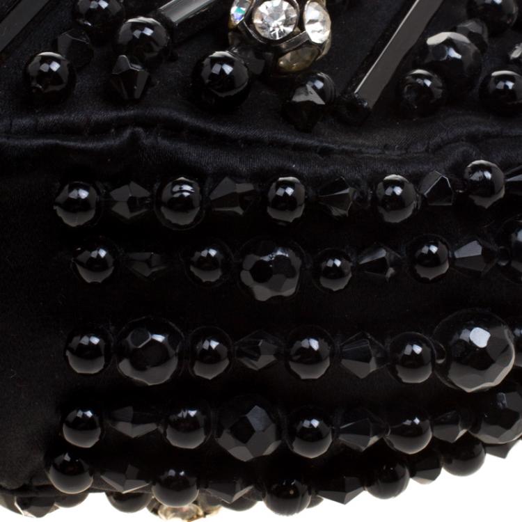 Pre Owned Chloe Black Satin Beads Embellished Hobo