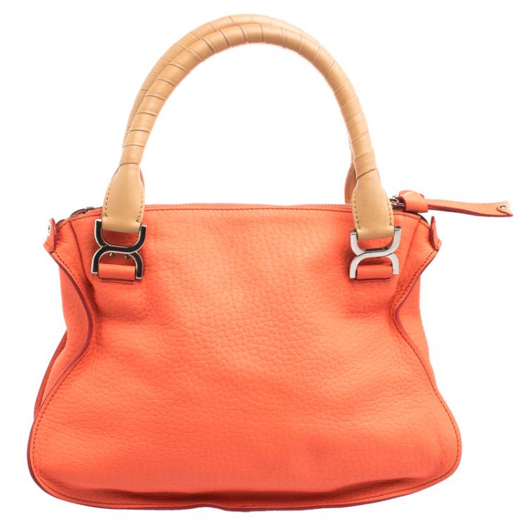 Pre Owned Chloe Neon Orange Leather Medium Marcie Satchel