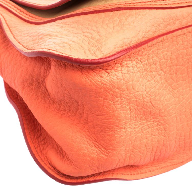 Pre Owned Chloe Neon Orange Leather Medium Marcie Satchel