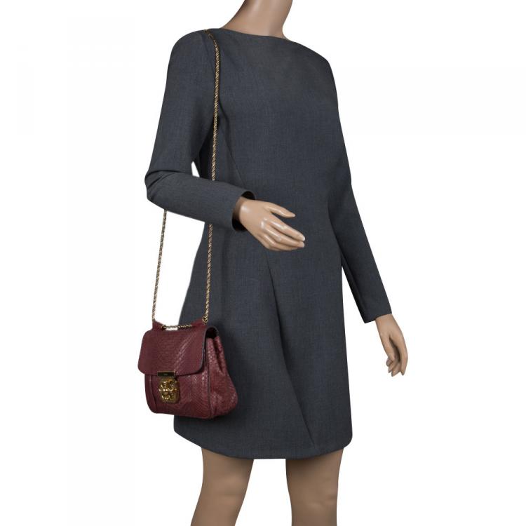 Pre Owned Chloe Burgundy Python Small Elsie Shoulder Bag