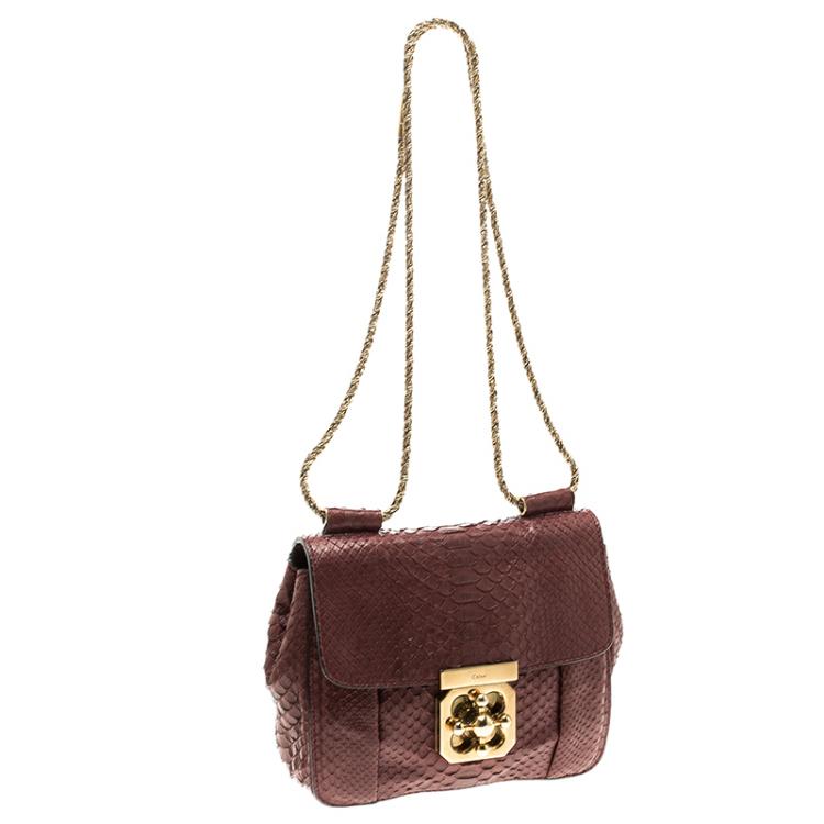 Pre Owned Chloe Burgundy Python Small Elsie Shoulder Bag