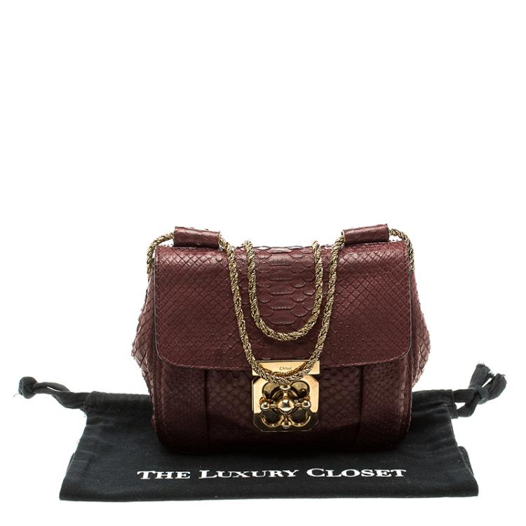 Pre Owned Chloe Burgundy Python Small Elsie Shoulder Bag
