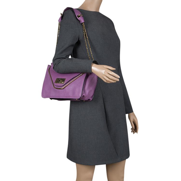 Pre Owned Chloe Purple Leather Medium Sally Flap Shoulder Bag