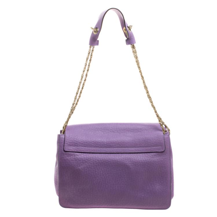 Pre Owned Chloe Purple Leather Medium Sally Flap Shoulder Bag