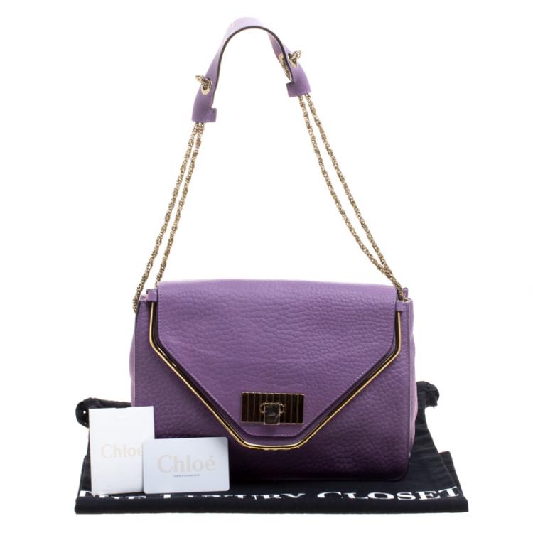 Pre Owned Chloe Purple Leather Medium Sally Flap Shoulder Bag