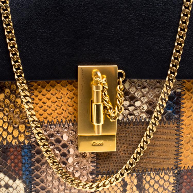 Pre Owned Chloe Black/Multicolor Leather/Python and Lizard Medium Drew Shoulder Bag