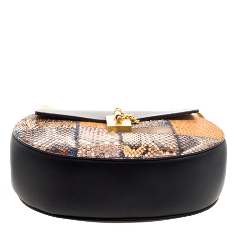 Pre Owned Chloe Black/Multicolor Leather/Python and Lizard Medium Drew Shoulder Bag