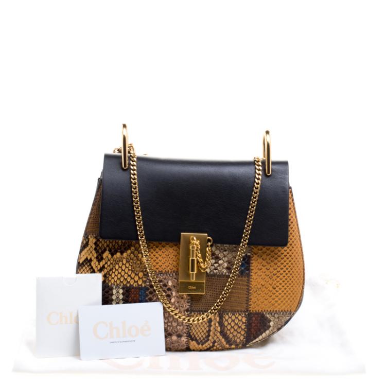 Pre Owned Chloe Black/Multicolor Leather/Python and Lizard Medium Drew Shoulder Bag