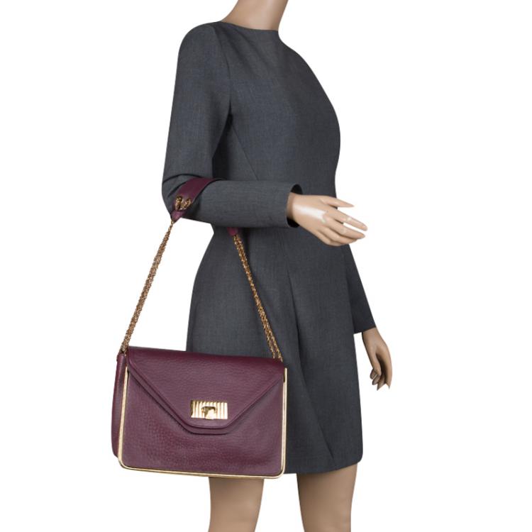 Pre Owned Chloe Purple Pebbled Leather Medium Sally Flap Shoulder Bag